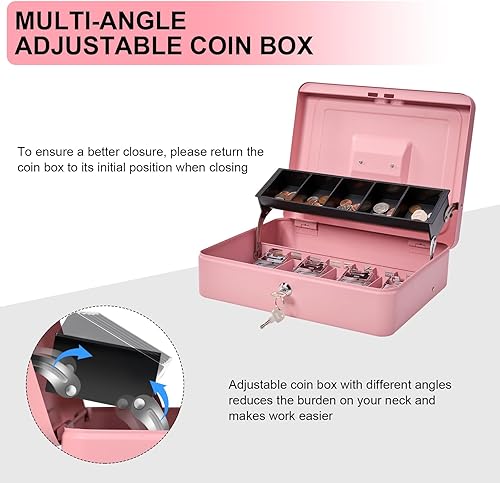 Miniatura 5 de Caja de dinero de metal con bandeja y cerradura de llave, cajas de efectivo con bloqueo escalonado, caja de seguridad duradera con llave, 4 billetes