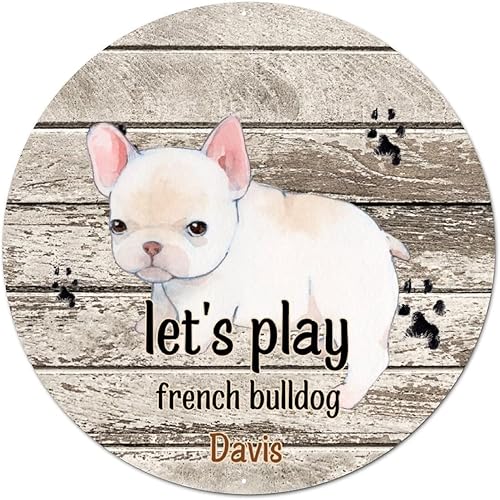 Miniatura 6 de Bomehhjuli Letrero de bienvenida al frente para puerta, personalizado con nombre de perro Husky, letrero redondo de metal con texto en inglés "Let