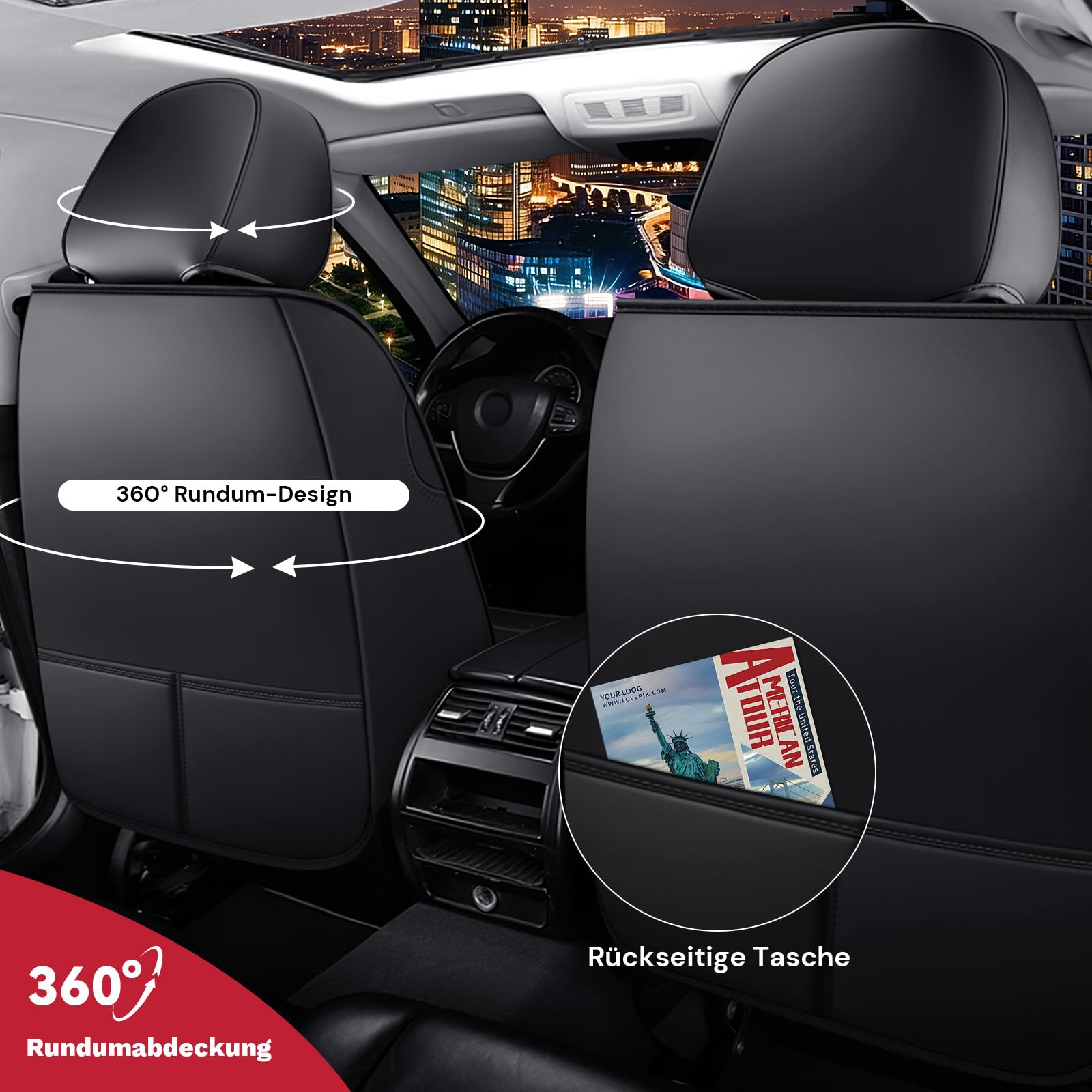 Auto Sitzbezüge für Mercedes-Benz B 200 2005-2026, Schwarz-Blau Leder
