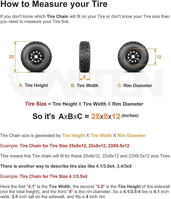 OakTen Set of 2 16x6.5x8 Tire Chains for Lawn Garden Tractors Mowers and Rider, 2-Link Lawn Tractors Tire Chains