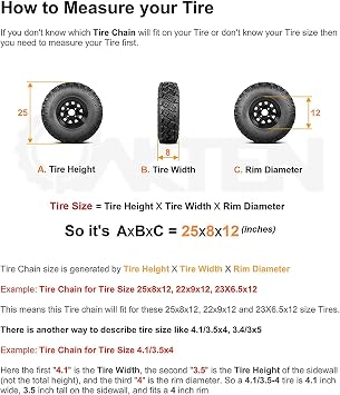 OakTen Set of 2 16x6.5x8 Tire Chains for Lawn Garden Tractors Mowers and Rider, 2-Link Lawn Tractors Tire Chains