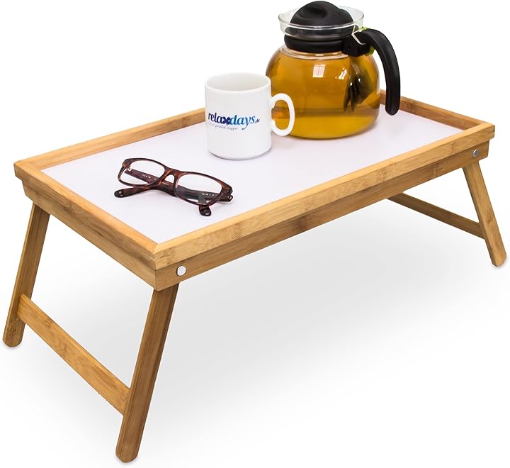 Vassoio da letto relaxdays da poltrona pieghevole in bambù 10013869