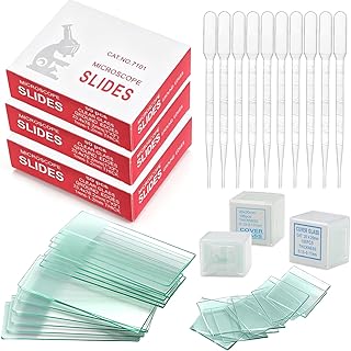 150 Stück Vorgereinigte Mikroskop-Objektträger 76x25mm und 200 Stück Mikroskop-Deckgläser 20x20mm mit 10 Tropfer Mattierte Kanten Microscope Slides für Labor Biologie Wissenschaft Studium