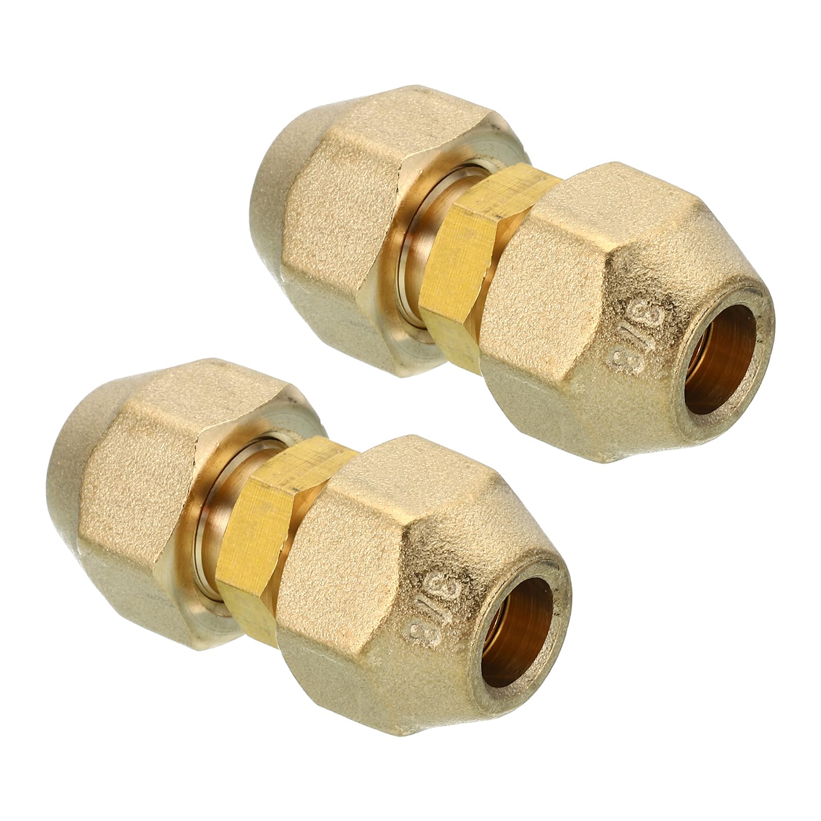 PATIKILPipe Extension Joint Connector, 2pcs Free Welding AC Copper Pipe Coupling Adapter with Flare Nuts for Copper Pipe Diameter 3/8"(9.52mm) Refrigeration HVAC