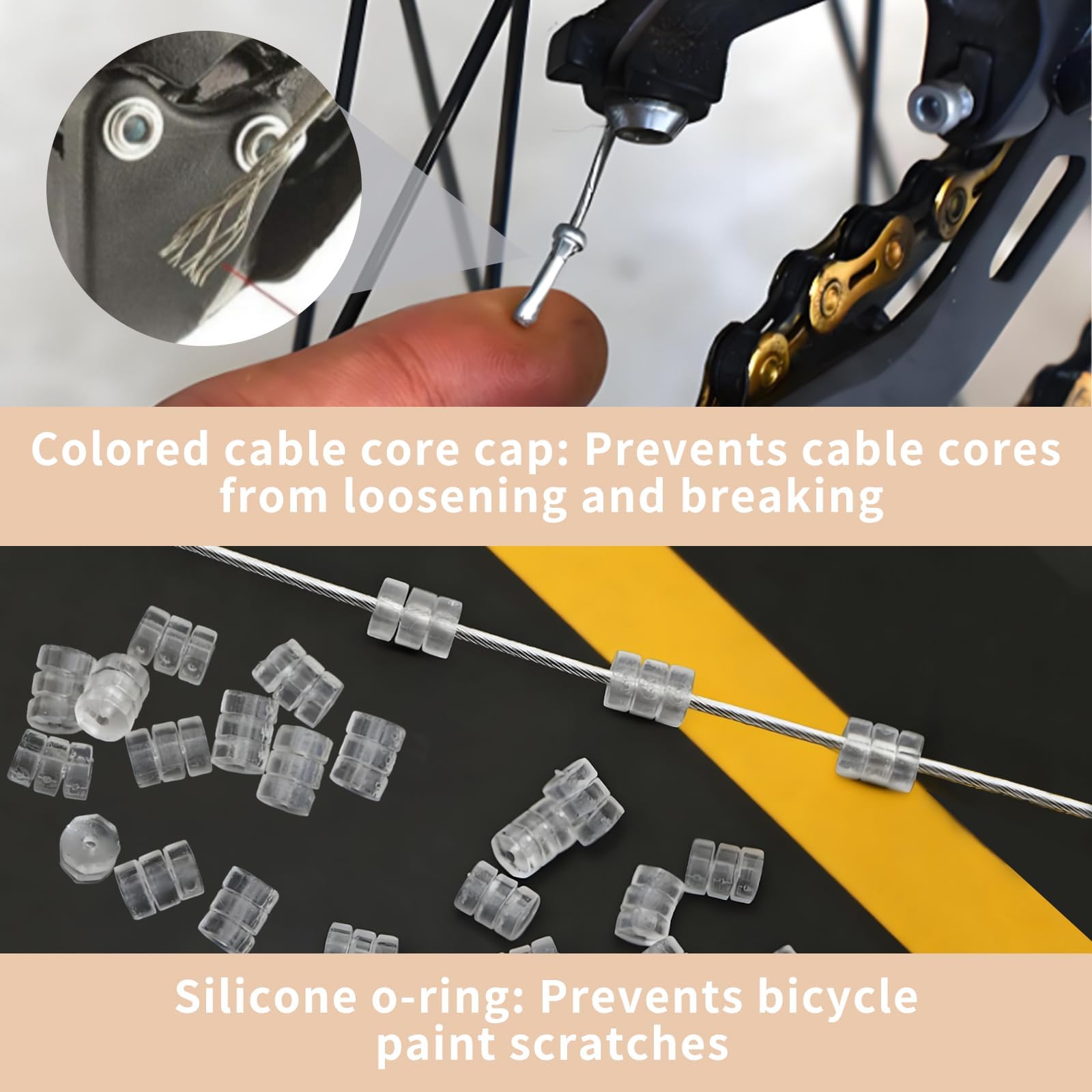 10 Cables de Cambio de Bicicleta 2 m, 1,2 mm en Acero, con 10 Terminales Plateados, 8 Terminales de Colores y 10 Juntas Tóricas de Silicona, Universales para MTB, Bicicleta de Carretera