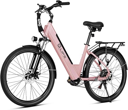 Qlife Cityone 2.0 Electric Bike for Adults,Up to 65Miles,20+MPH,1200W Peak Motor 26" Ebike,499WH Certified Battery Electric Commuter Bicycle with Front Suspension & 7-Speed Ebikes