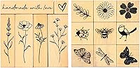 Wissppoott 15PCS Vintage Wood Rubber Stamp Set - Antique Butterfly, Bird, Ladybug, Floral, Plant Stamps for DIY Scrapbooking, Journaling & Crafts