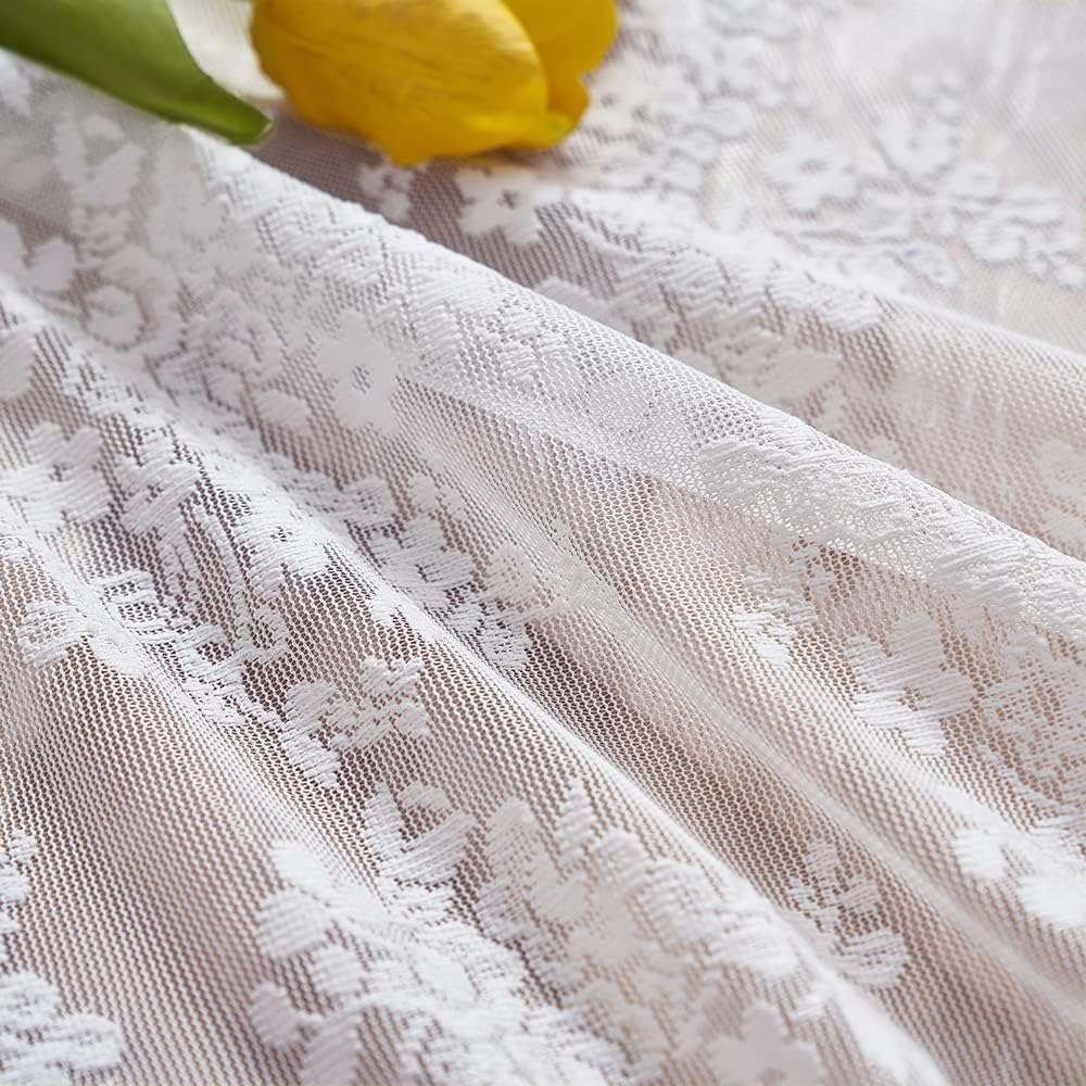 Amazon｜YJ YANJUN カフェカーテン ホワイト 長さ18インチ 花柄 刺繍