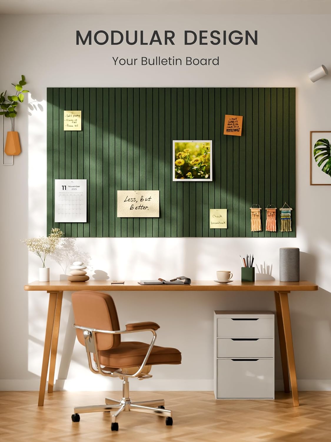 Bumusty Large Cork Board Alternative-48 x 36" Felt Bulletin Board Tiles, with 30 Pushpins, 70 Adhesive Tabs, 12-Pack Slat Wall Paneling, Cork Boards for Office Push Pin Board Felt Board-Moss Green