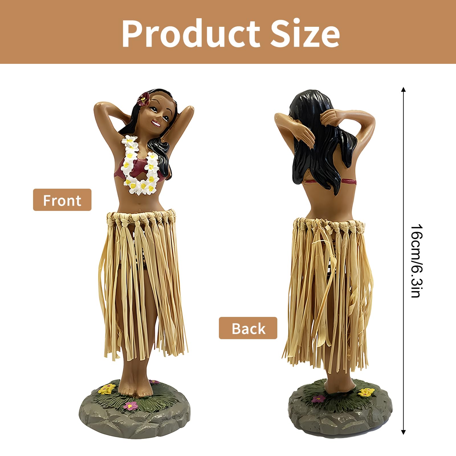 Bambolina Hawaiana per Cruscotto 16 cm, Hawaii Dashboard Hula Doll, Decorazione Auto