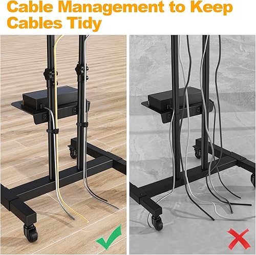 Miniatura 7 de Soporte de TV móvil sobre ruedas para televisores de pantalla planacurvos de 32 a 70 pulgadas, soportes de televisión con ruedas y altura ajustable,