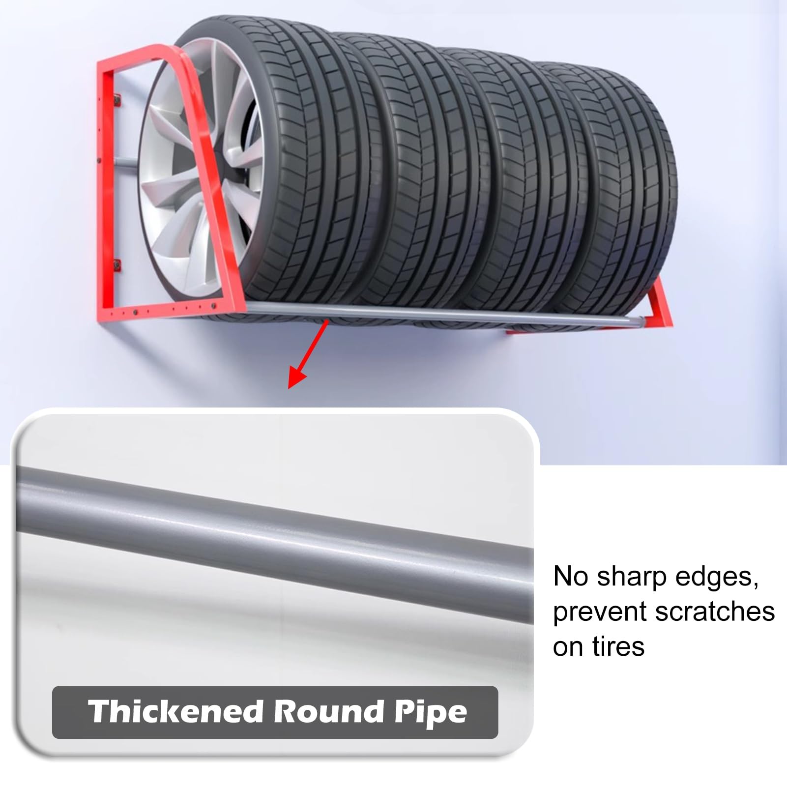 Porta Gomme Auto da Garage Supporto per Pneumatici da Parete, Contiene 4 Pneumatici, Ripiano per Cerchi/pneumatici per Garage, Supporto per Ruota di Scorta in Acciaio, Espositore per Pneumatici per Au