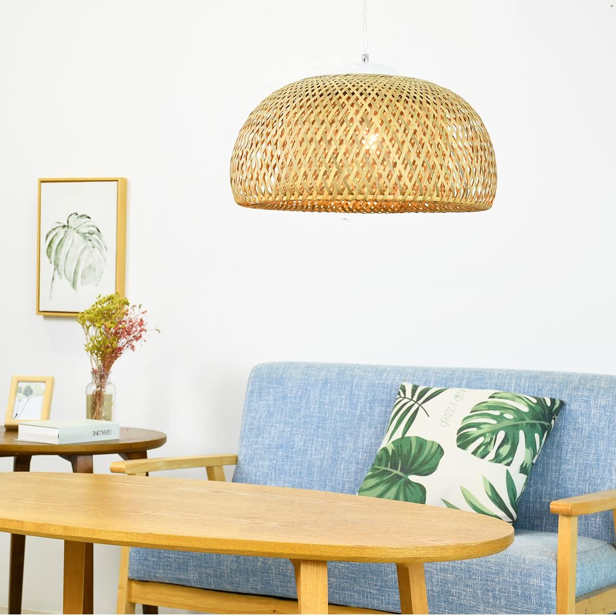 Joye Bamboo Pendant Light with Handmade Bamboo Shade forKitchen Island,Dining Room,Farmhouse,Cafe,Adjustable Metal Hanging Light Fixture,Nature Bamboo