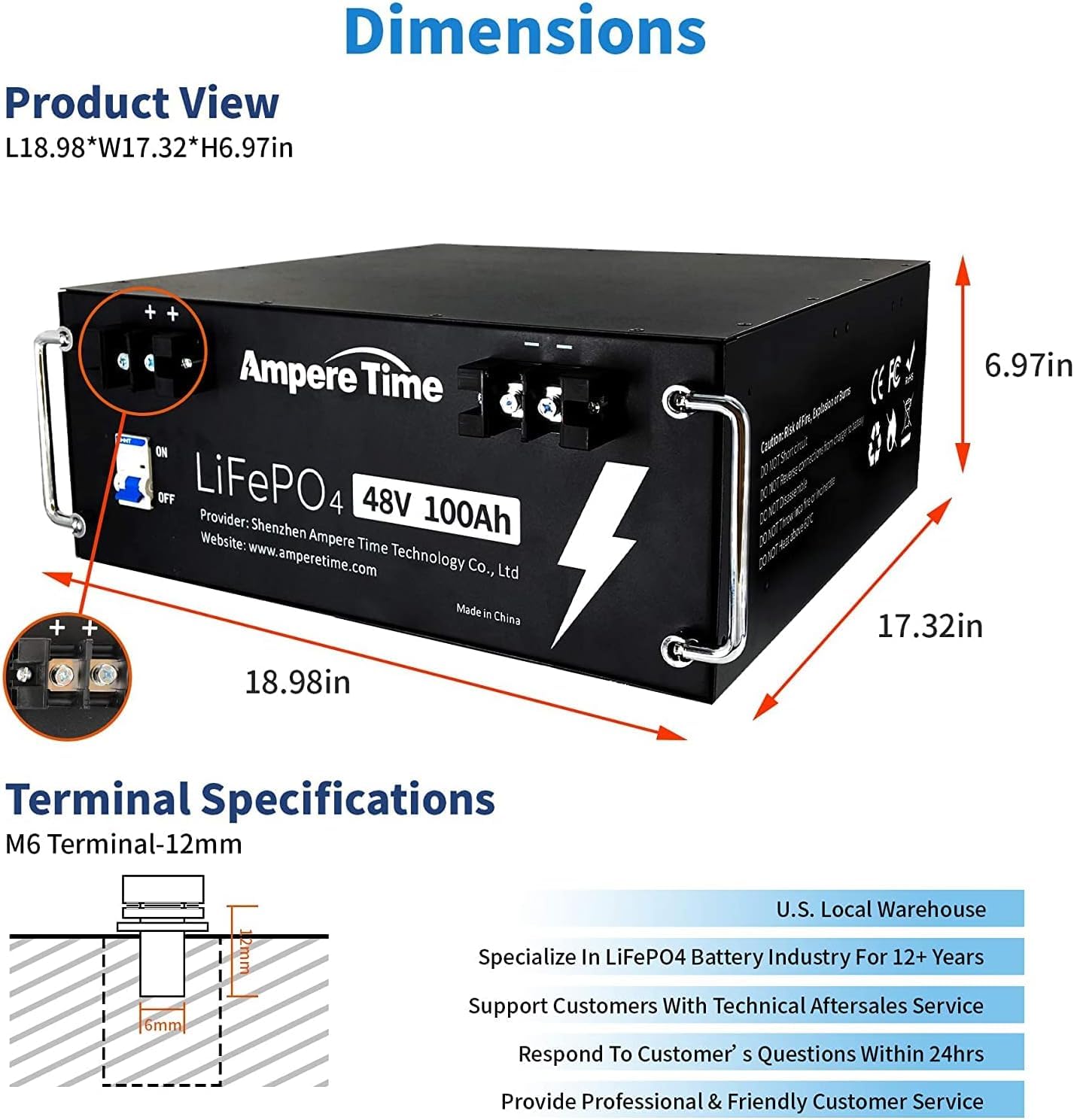Amazon.co.jp: Ampere Time 48V 100Ah 4.8KWh リン酸鉄リチウムイオン