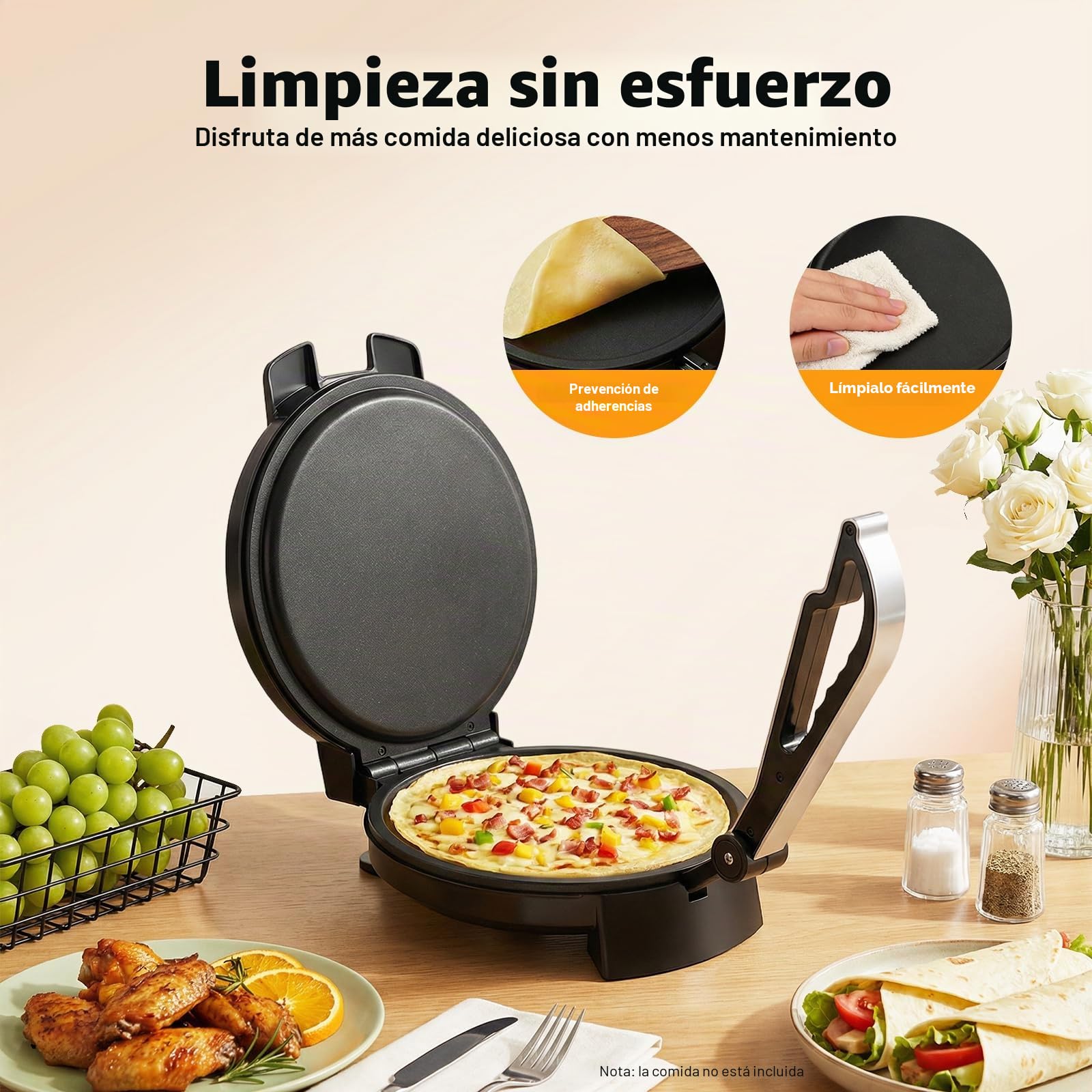 Roti Maker Máquina de prensado eléctrico de tortilla Chapati, calefactor a doble cara, acero inoxidable, fabricante de crepes para chapati, tortilla, pan plano, 1200 W