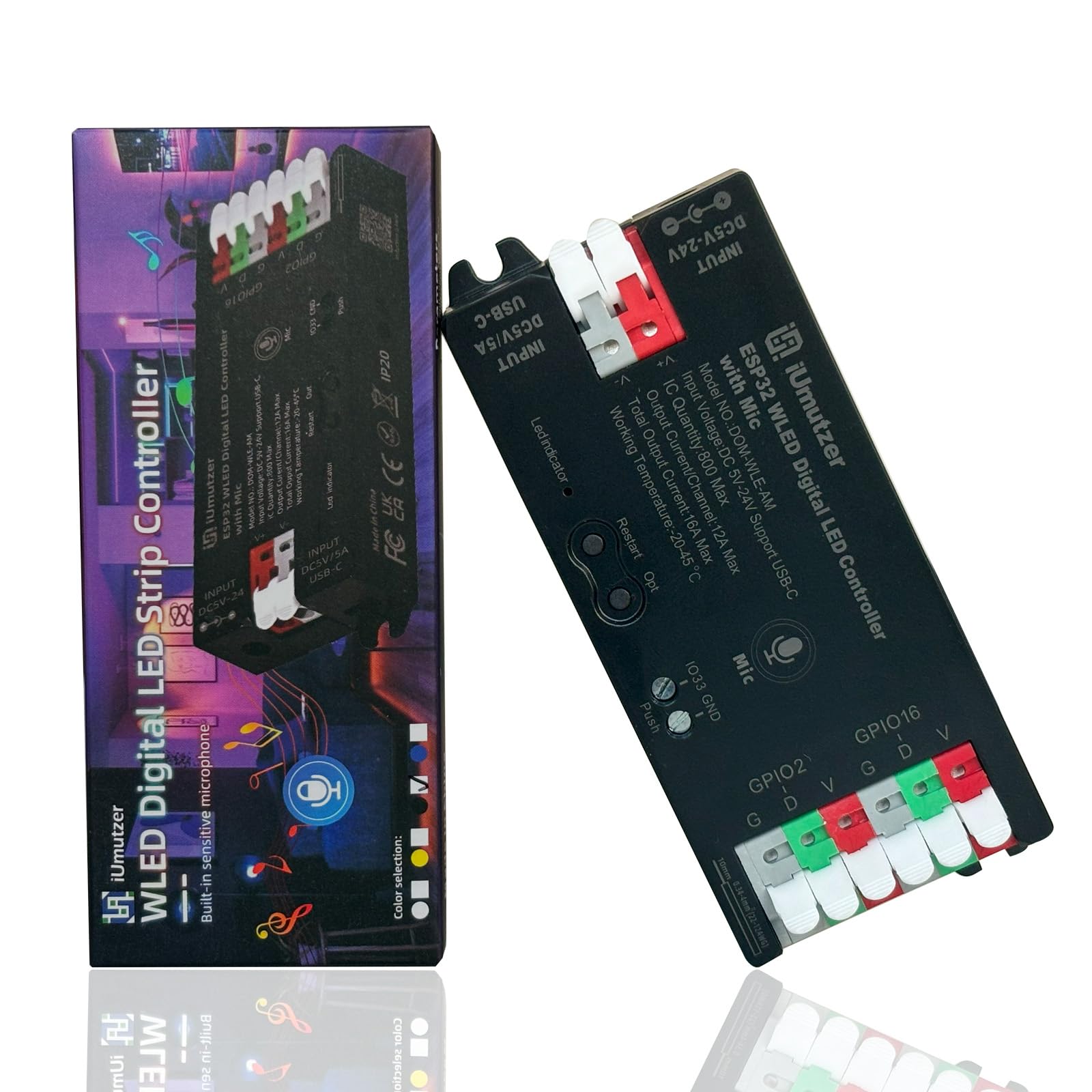 Contrôleur WLED ESP32 Avec Microphone - 5-24V, Compatible Bandes LED WS2812B, SK6812 - Contrôle WiFi, Musique