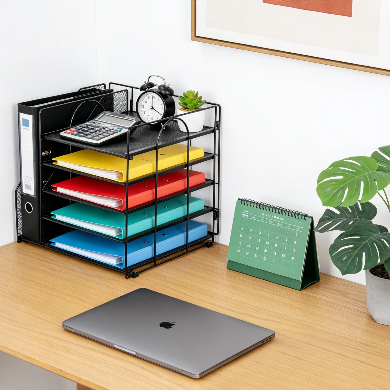Voency Schreibtisch Organizer mit Aktenhalter, 5 Ebenen Papier Briefablage, Metall Schreibtisch Netz Ablagefächer Organizer für Arbeitszimmer Schule Office Möbel Büro Bedarf Schwarz