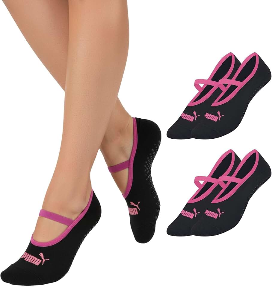 Kit 2 Pares Meia Puma Feminina Antiderrapante Pilates Sapatilha Algodão Original