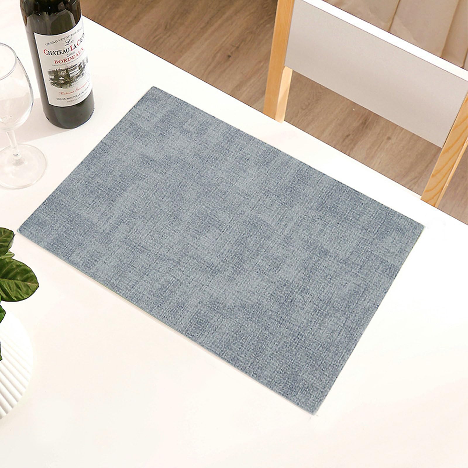 Tovagliette Americana Lavabili Rettangolare, Set di 8 Tovaglietta Americana Semplice Texture di Lino Imitativo Reversibile Tovagliette Pelle PU Antiscivolo, Grigio Blu, 43x30CM