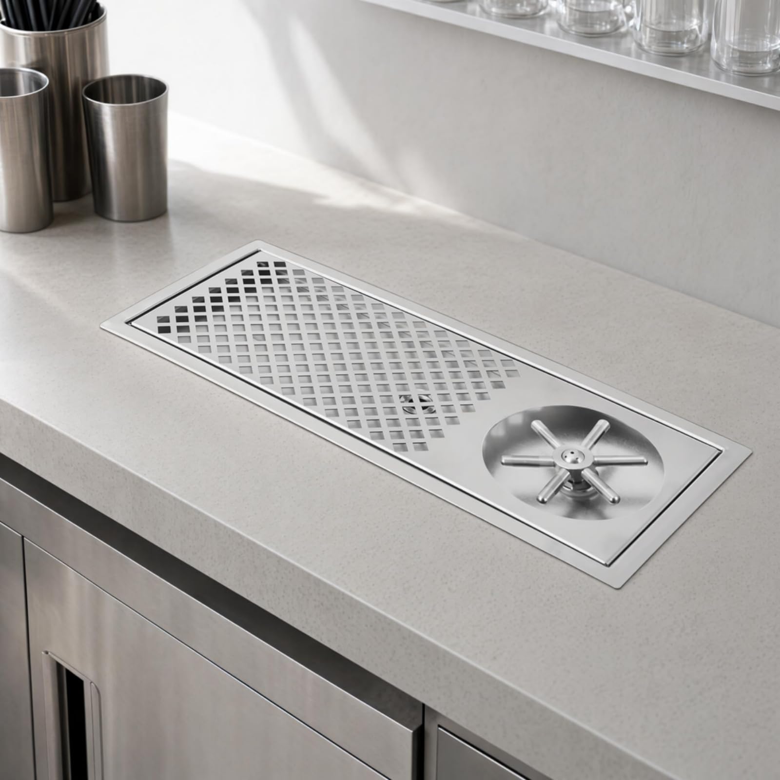 KESOTO Lavabicchieri in Acciaio Inox 304 Lavello Integrato Rondella Tazza Lavapiatti con Getto Potente Drenaggio Rapido Pannello Rimovibile Spazio Ridotto Adatto per Bar Ristorante Cucina Domestica