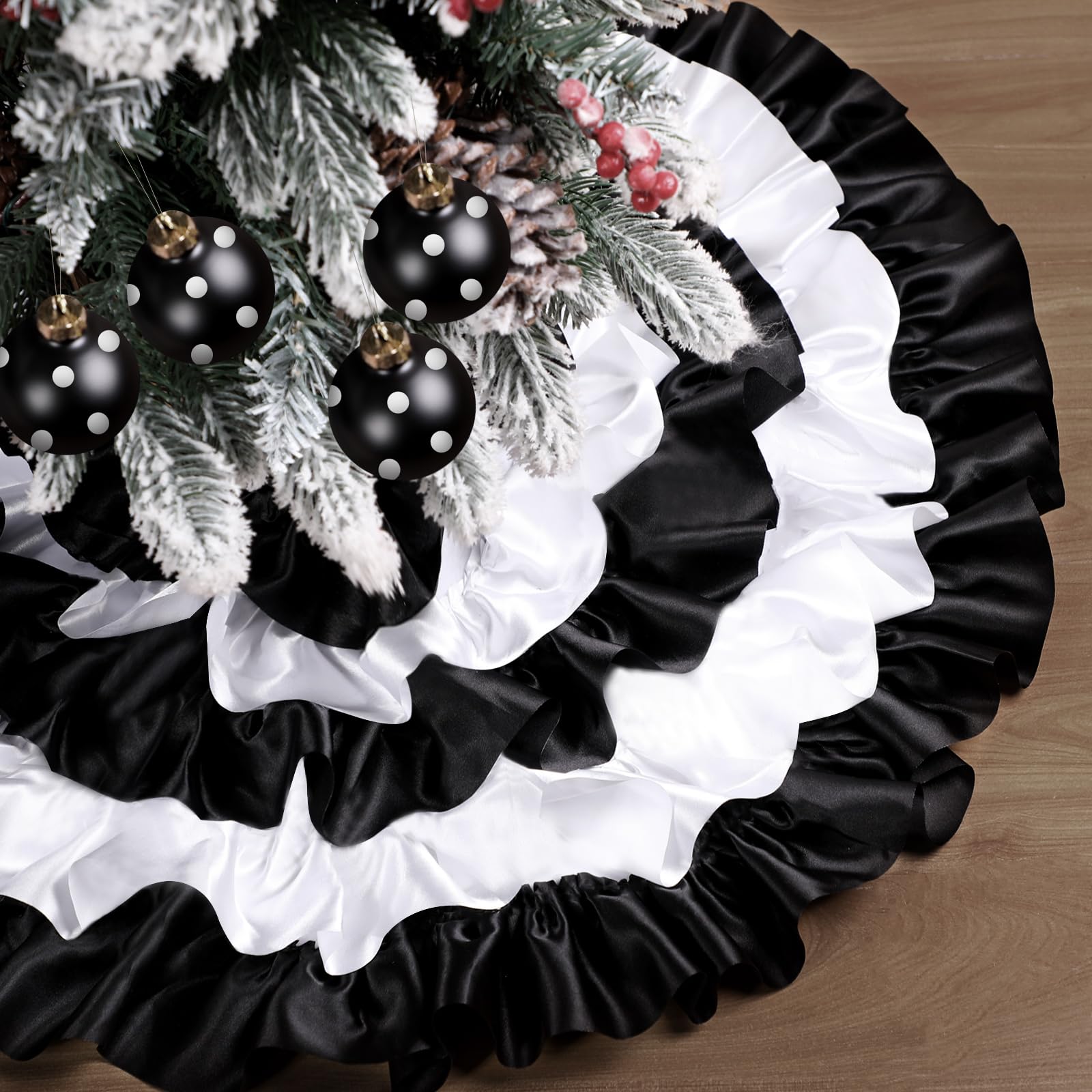 Civaner Black and White Christmas Tree Skirt 24 Inch Ruffle Black And White Christmas Tree Skirt
