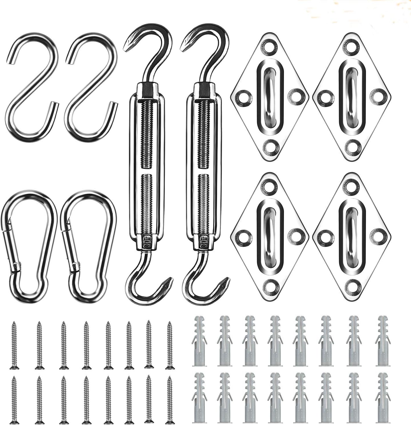Shade Sail Hardware Kit, Awroutdoor Stainless Steel Hardware Kit for Triangle Square Rectangle Sun Shade Sail Installation for Garden Patio Lawn ,42 Pcs