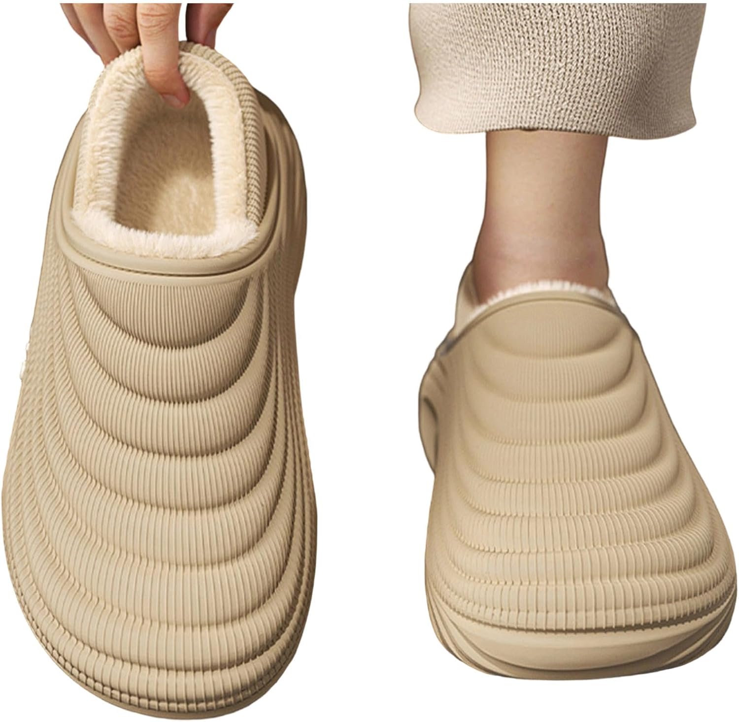 Women Furry Lined Slippers Clogs Waterproof Warm Fuzzy Winter Slipper Home Slipper Non-Slip Garden Shoes Mule Indoor Outdoor - Image 6