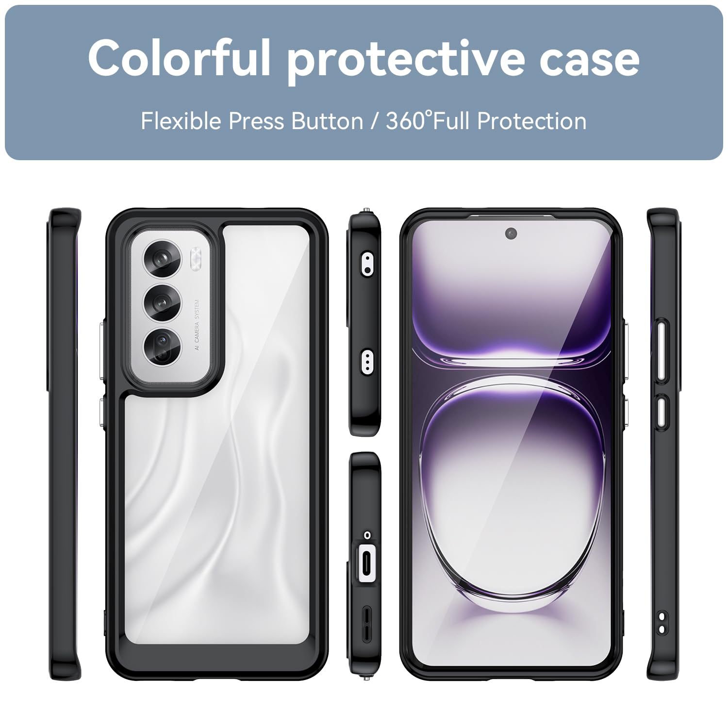 Cover Brillante Per OPPO Reno 12 5G: Custodia Antiurto In TPU Con Cornice Elettrolitica, Supporto A Farfalla E Adesivi Glitterati, Nera