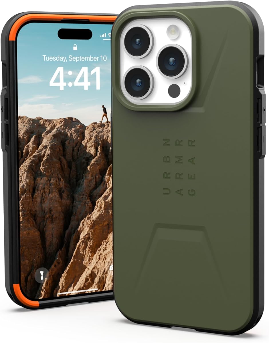 URBAN ARMOUR GEAR UAG Funda compatible con iPhone 15 Pro de 6,1 pulgadas, color verde oliva civil, imán integrado compatible con carga MagSafe, cubierta protectora resistente a prueba de caídas de grado militar
