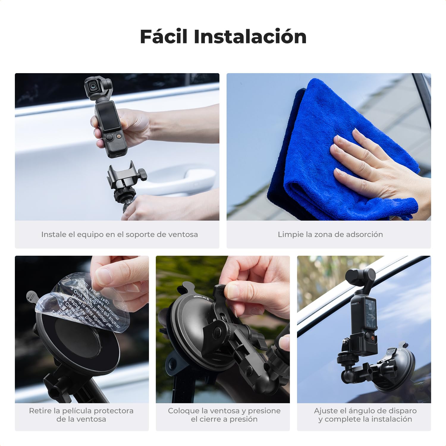K&F CONCEPT Soporte de Coche con Ventosa para GoPro Hero 13 12 11 10 dji Action 5 Pro/4/3 dji Osmo Pocket 3, Soporte Ventosa del Parabrisas del Coche para Insta360 X5 X4