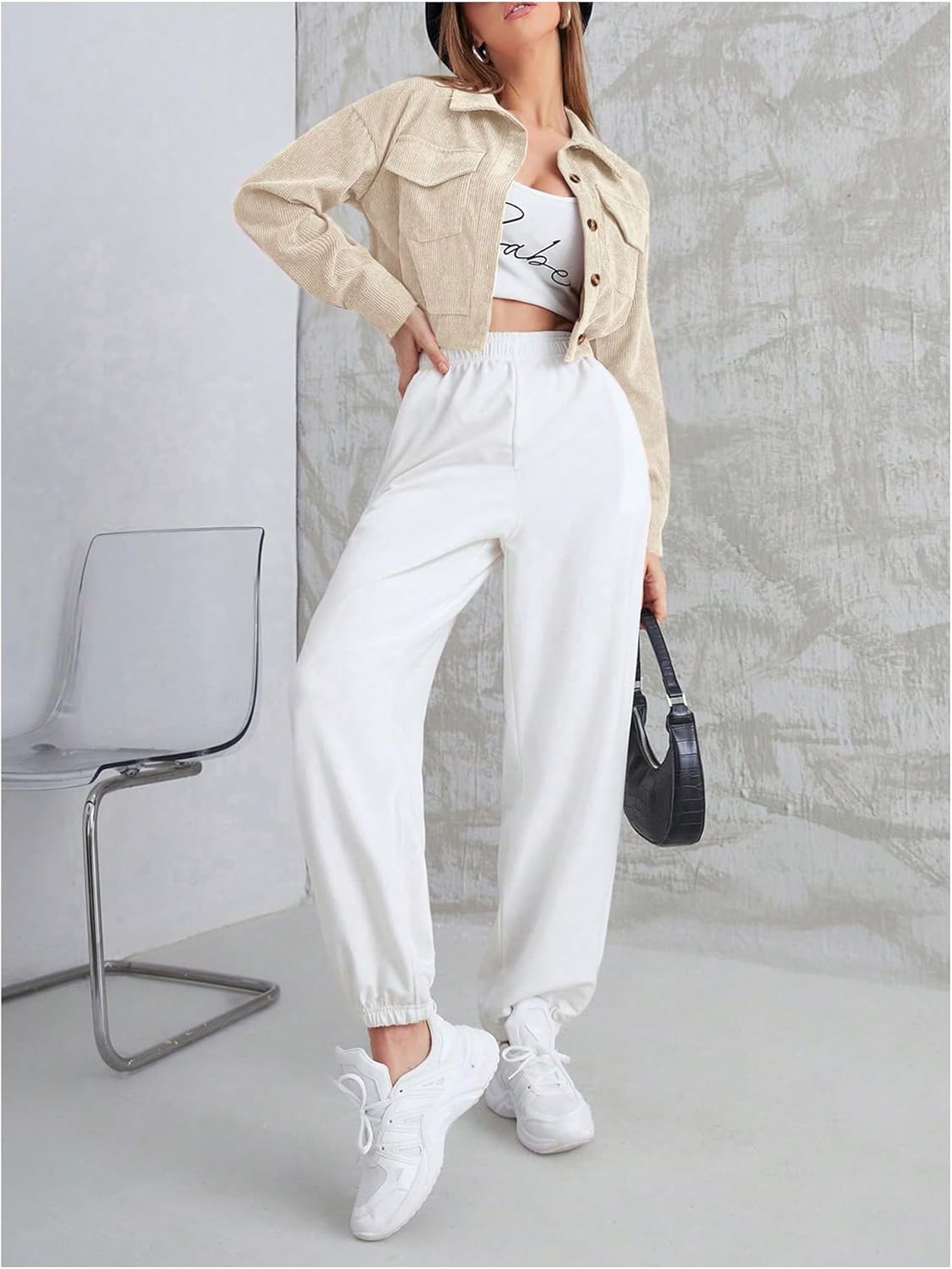 Verdusa Women's Corduroy Jacket Button Down Long Sleeve Drop Shoulder Crop Jacket Outwear - Image 5