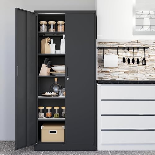 Miniatura 6 de CMY Gabinete de almacenamiento de metal, gabinete de bloqueo de 71 pulgadas de alto con 5 estantes ajustables, armarios de garaje para oficina