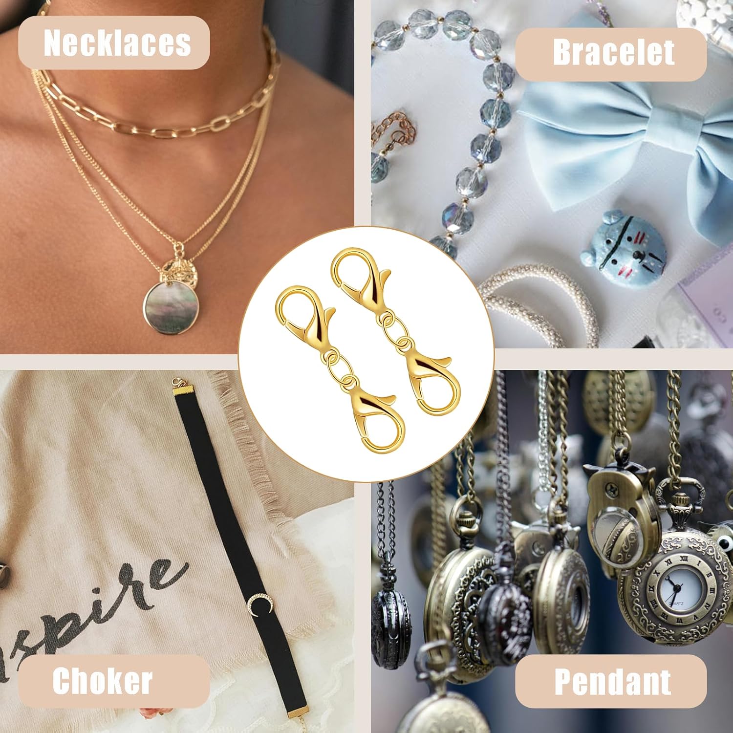 8PCS Double Lobster Clasp Extender Double Claw Connector Bracelet Extension Clasp Small Bracelet Extender Necklace Shortener Clasp for DIY Jewelry Making (Gold,0.98 Inch) - Image 5