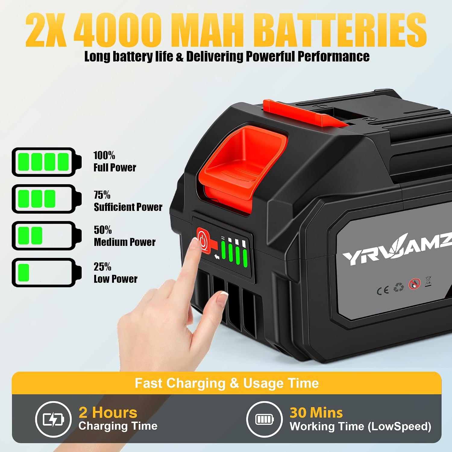 Cordless Leaf Blower with 2 x 4.0Ah Batteries and Fast Charger, Lightweight Electric Handheld Blower, Variable Speed for Lawn Care, Patio, Garage, Driveway Cleaning, Dust Removal and Car Drying image 2