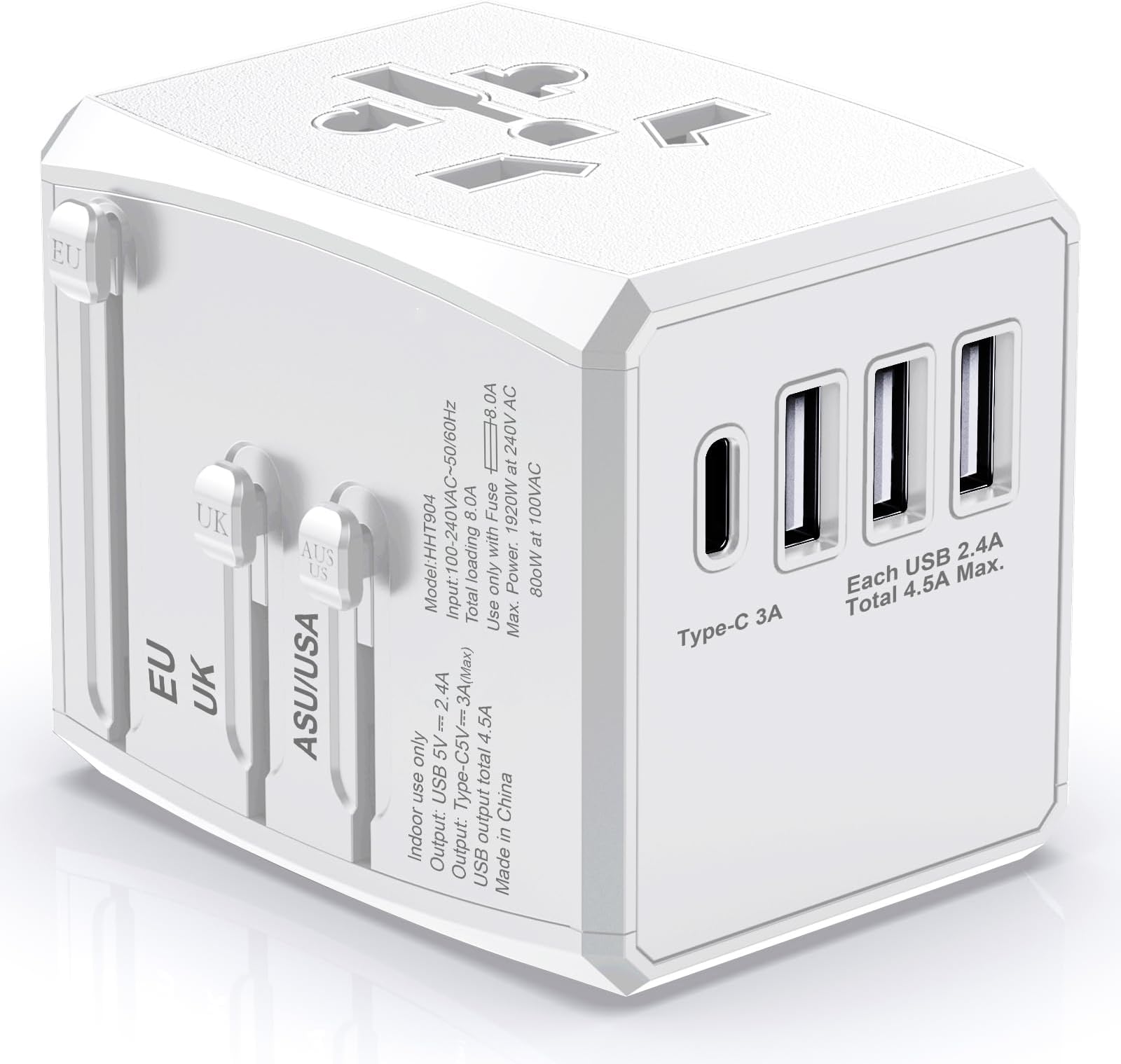 Universal Travel Adapter Worldwide, Travel Plug Adapter Worldwide International Travel Adapter With USB C and 3 USB Travel Adaptor All in One Universal Charger Power Adapter for European EU US UK AUS