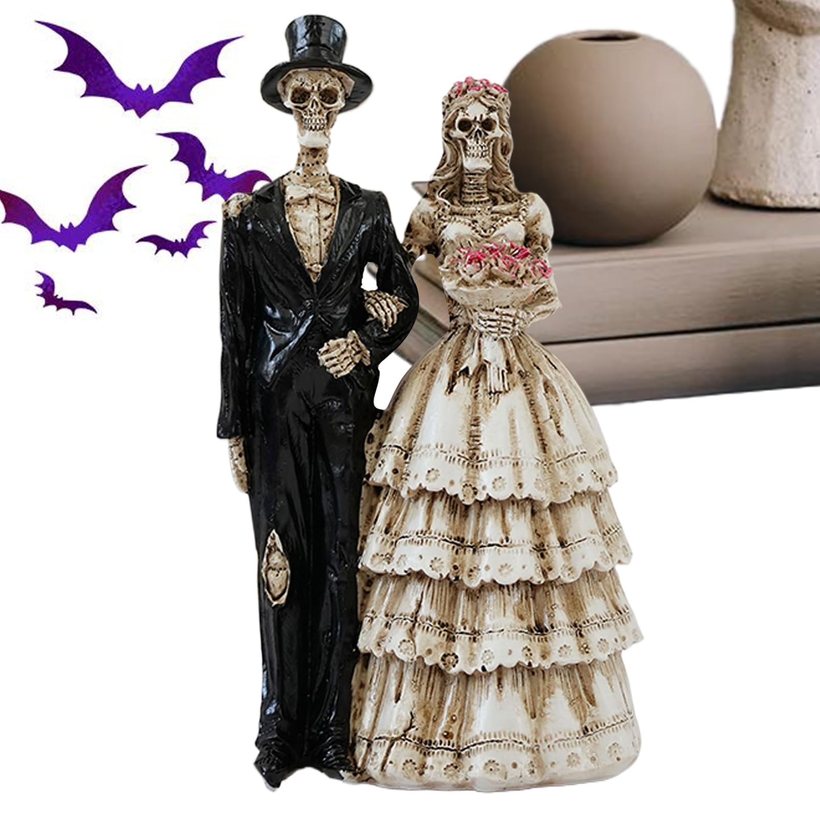 Figurine mariage squelette gothique et couple romantique pour statue horreur