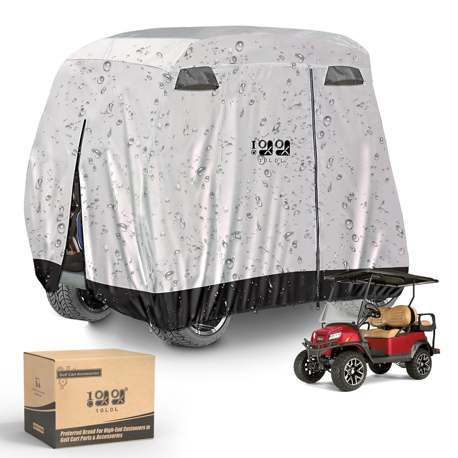 Golf Cart Covers Universal für Yamaha EZGO Club Car Lifted 2/4 Passagiere 600D Wasserdicht Winddicht Sonnengeschützt Outdoor Vollabdeckung 3-Reißverschluss