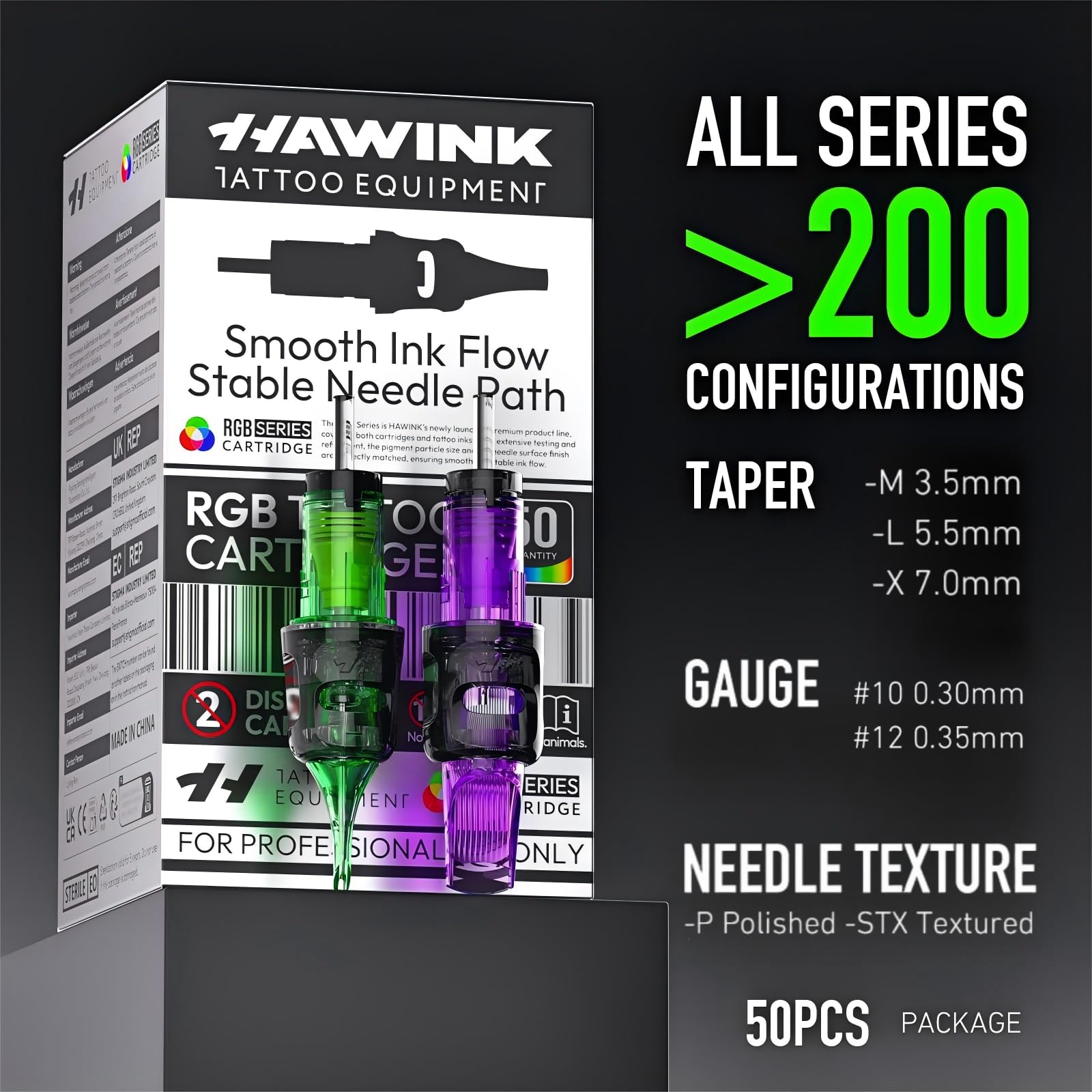 HAWINK Aghi Tatuaggi Kit 50 pz. Monouso #10 Bugpin Round Liner/Shader/Magnum 3RL 5RL 7RL 3RS 5RS 7RM 9RM 11RM 13RM 15RM Diametro 0,30mm Professionali Tatuaggi Macchine Accessori Kit EN20-FG-50KIT-N