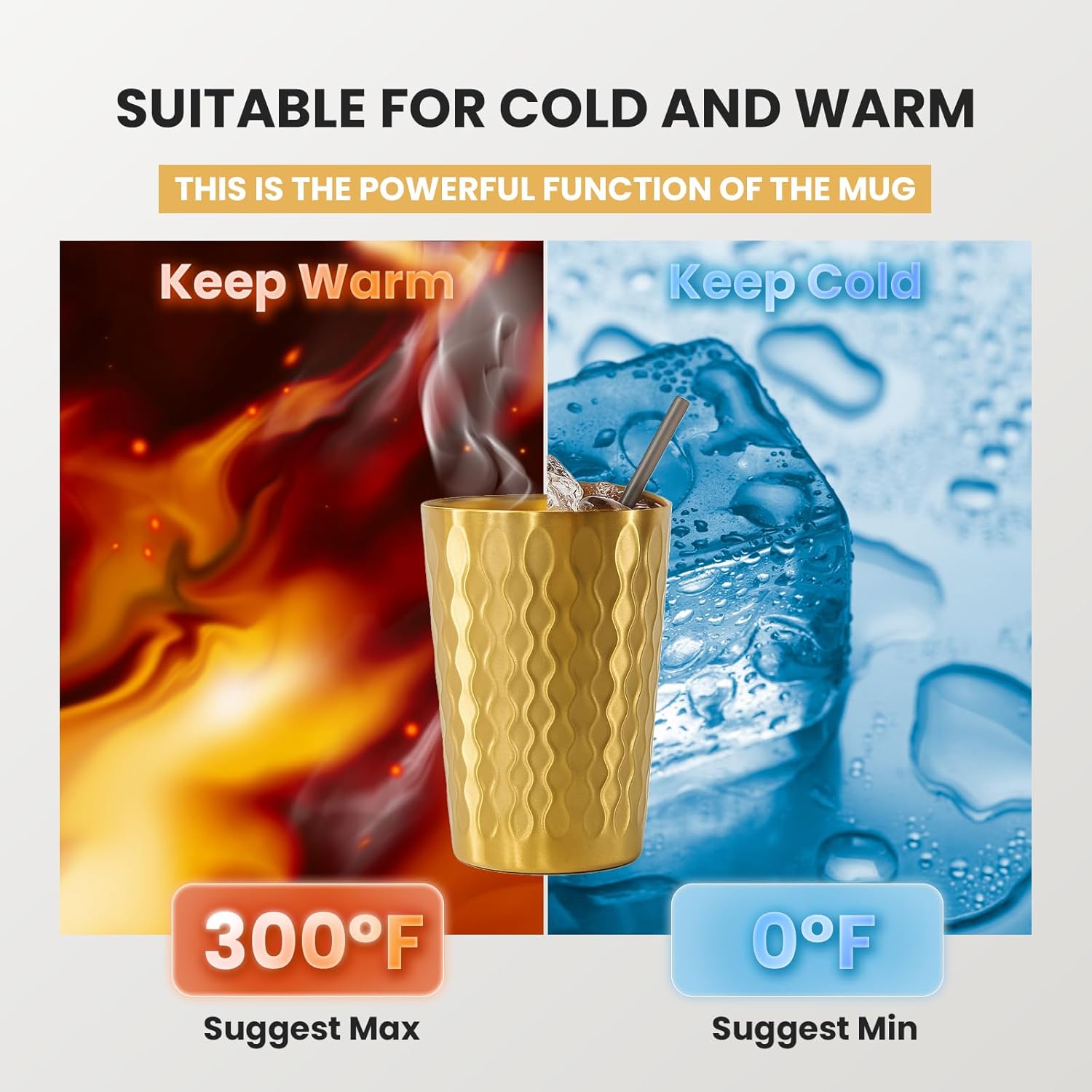 6 Pack 12 oz Stainless Steel Insulated Cup, Wave Pattern Double Wall Vacuum Small Metal Cup, Reusable Camping Cups Unbreakable Indoor Outdoor for Party, Home, Office, BBQ, Gold - Image 4