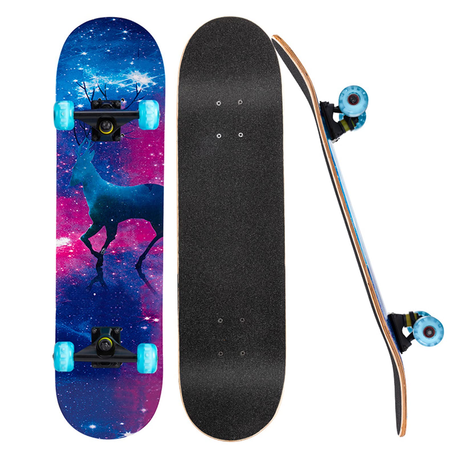 Skateboard per Principianti, Skateboard Completi 31 "x 8" con Ruote Luminose a LED, Skateboard a Doppia Pedana in Acero Canadese a 7 Strati per Bambini, Adolescenti, Adulti