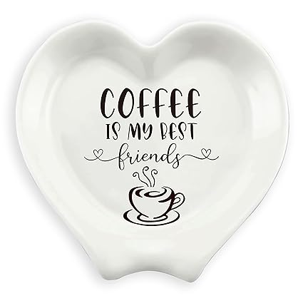 Myakako Coffee Is My Best Friend Funny Heart-Shaped Ceramic Spoon Rest and Spoon Set - Perfect Coffee Station Decor and Accessories for Coffee Lovers - Great Gift Idea