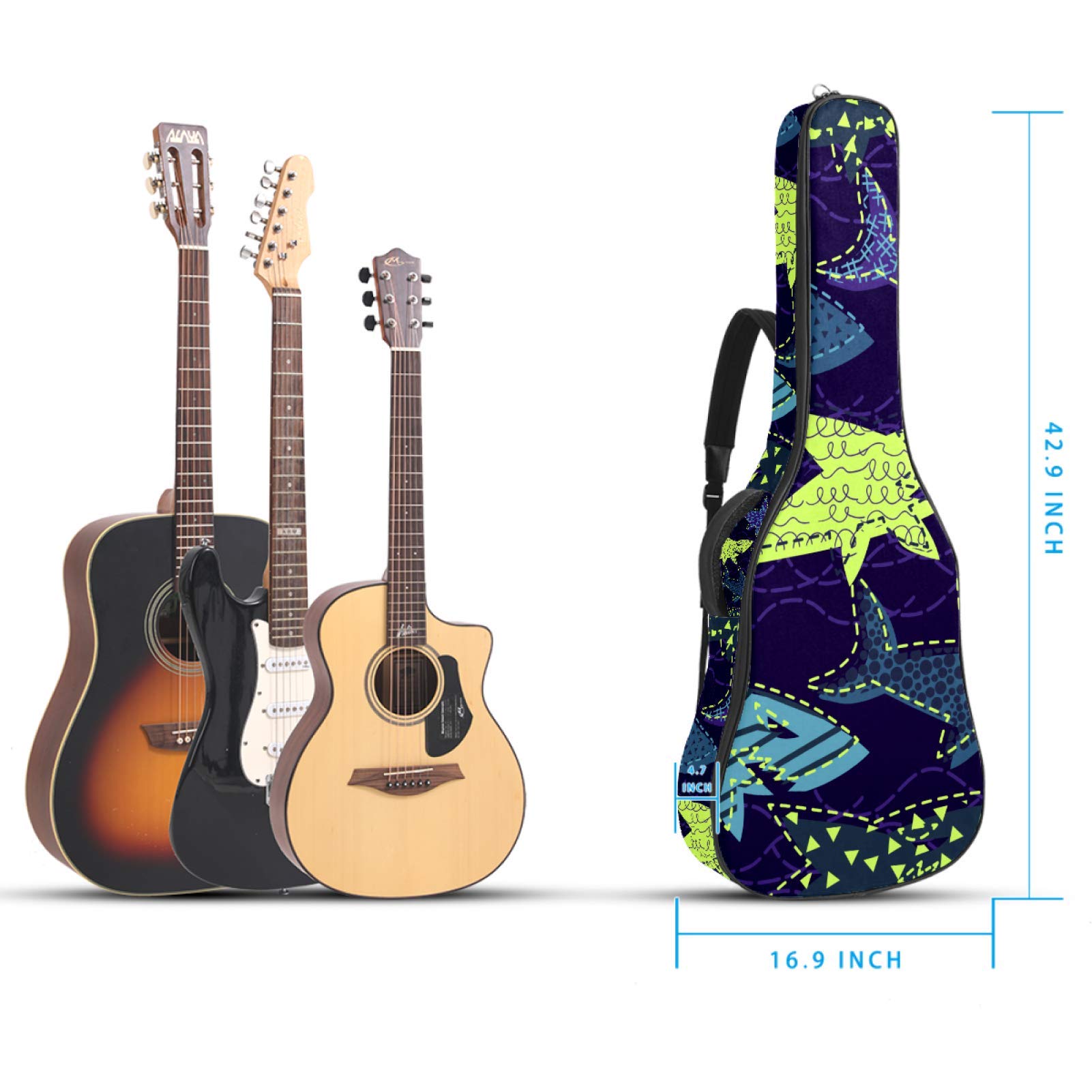 Gitarrentasche mit Reißverschluss, wasserdicht, weich, für Bassgitarre, Akustik- und klassische Folk-Gitarre, Hai und Meer, Violett