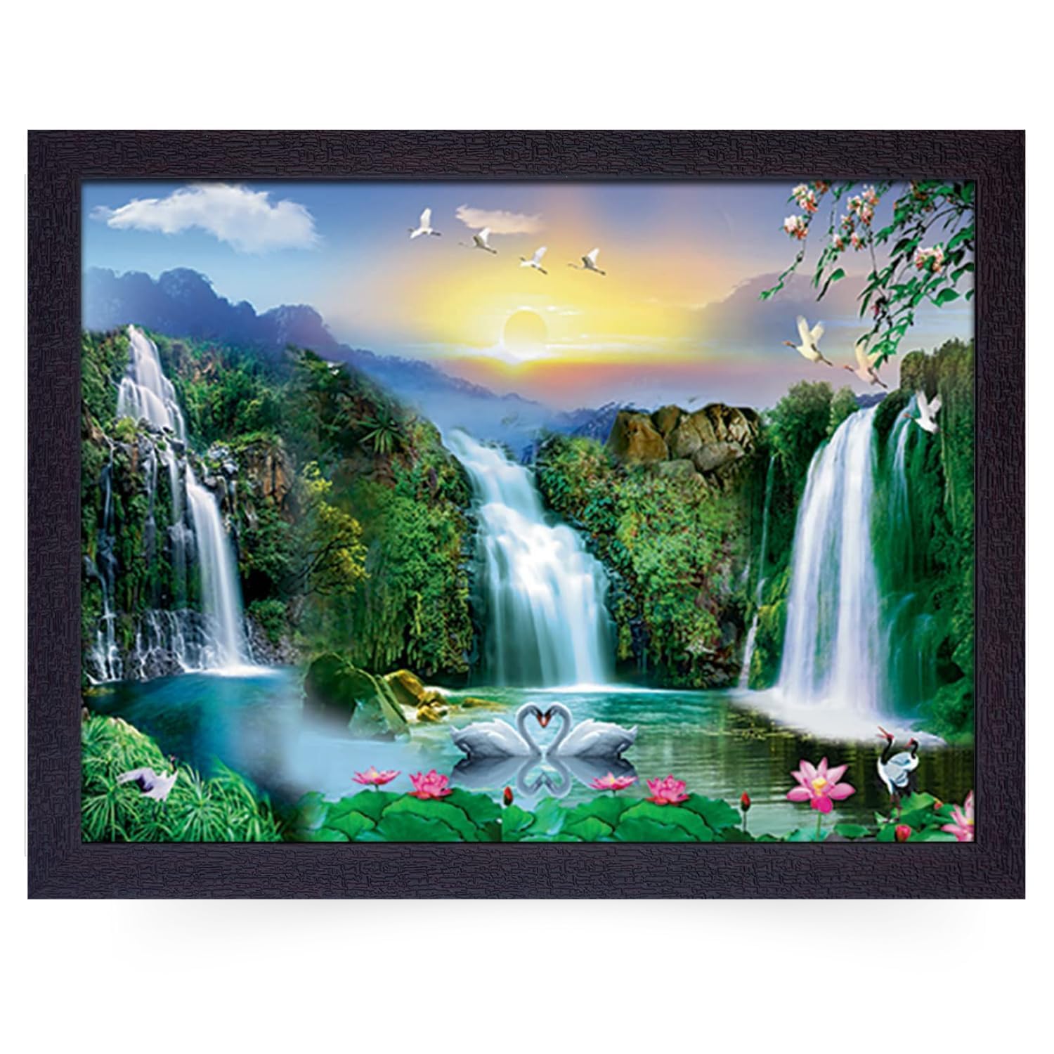 Masstone Waterfall Painting Vastu With Frame | Natural Paintings for Living Room | Wall Scenery for Bedroom, Office, Home Decoration Items | Waterfall Lake Painting (14x11 Inch)