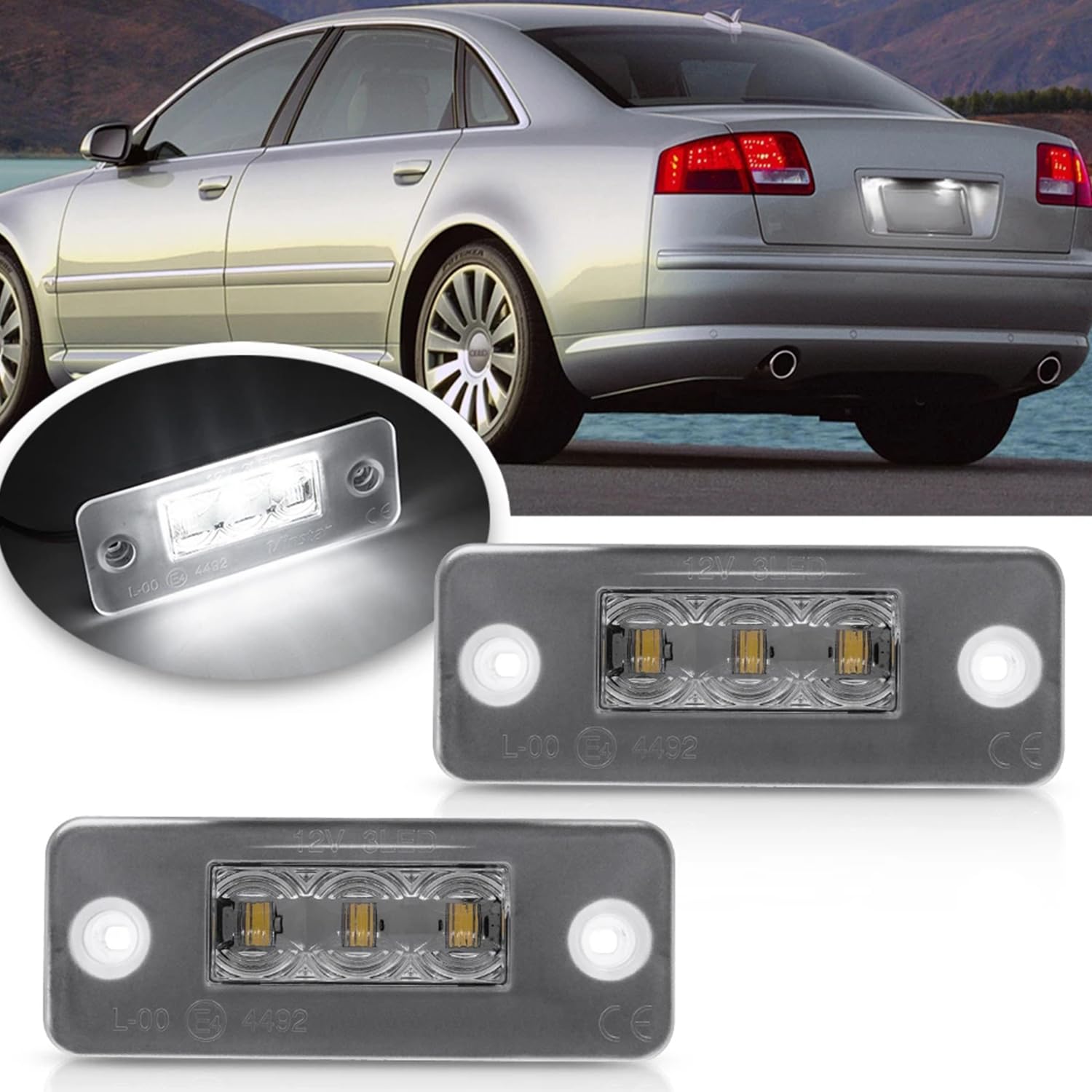 Feux de Plaque d'immatriculation à LED, 2 pièces sans Erreur, Feux de Plaque d'immatriculation compatibles avec Audi A8 D3 2002-2010 OEM# 4E0943021,4E0943022 Feu arrière