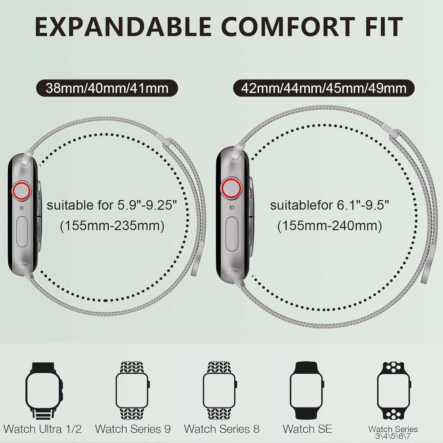 for Band Series 9, Ultra 2, SE, Ultra 8 7 6 5 4 3 2 1 38mm 40mm 41mm 42mm 44mm 45mm 49mm Women and Men, Stainless Steel Mesh Loop Magnetic Clasp Replacement