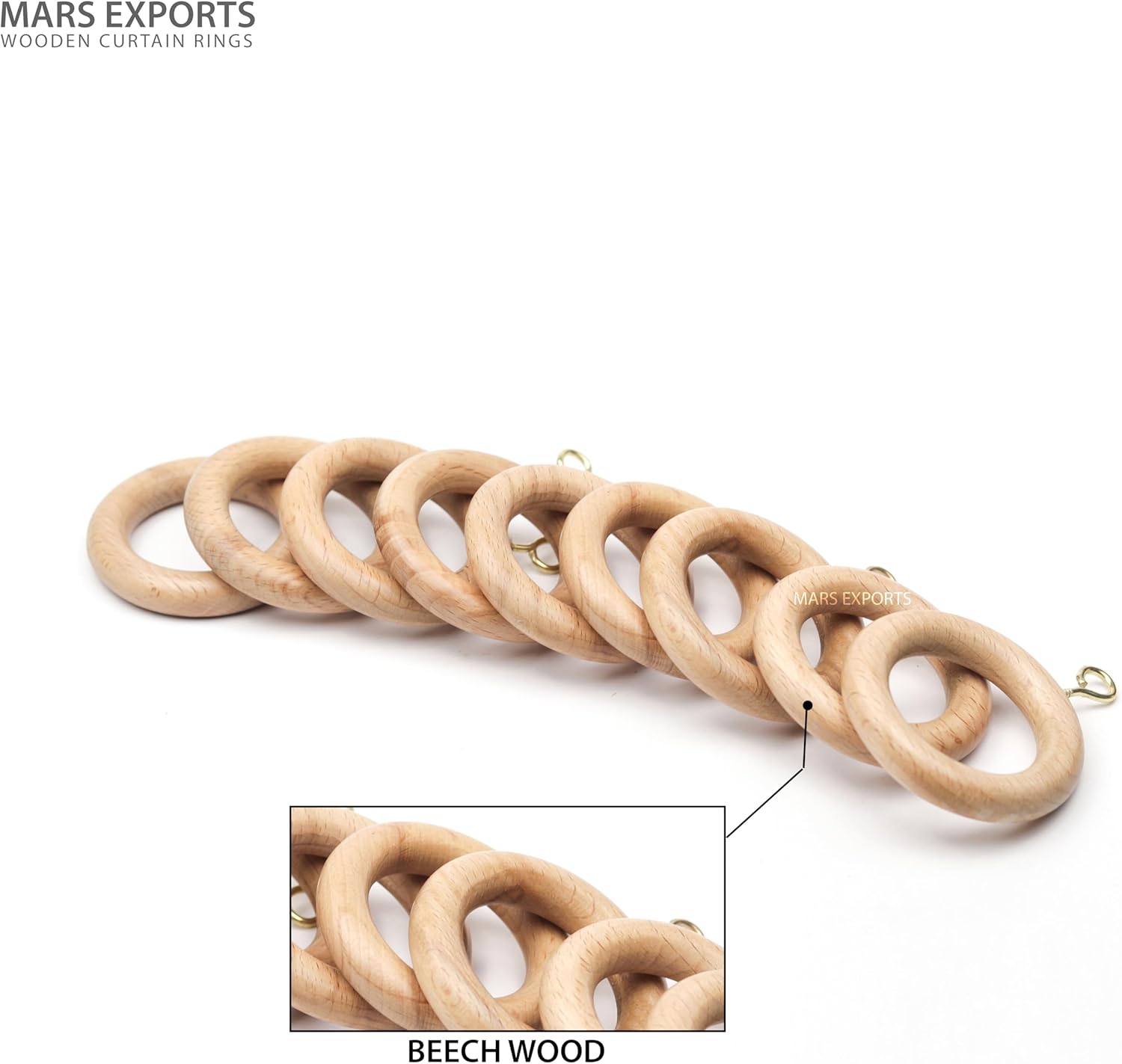 50 Pieces 2 Inch Wooden Drapery Curtain Rod Rings for 1 inch Rod Pole, 1.25 INCHES Inner Dia, Natural Beech Wood (50, 1.25 INCH Inner Dia)