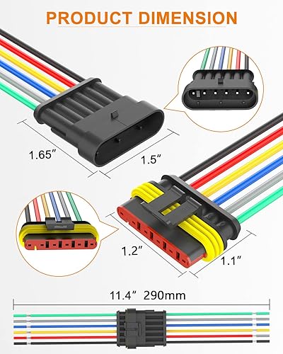 Miniatura 6 de NAOEVO Conector de 6 Pines Impermeable, Conectores de Cable de 6 Hilos 16 AWG, Conectores Eléctricos Automotrices Macho y Hembra Vía con Tubo