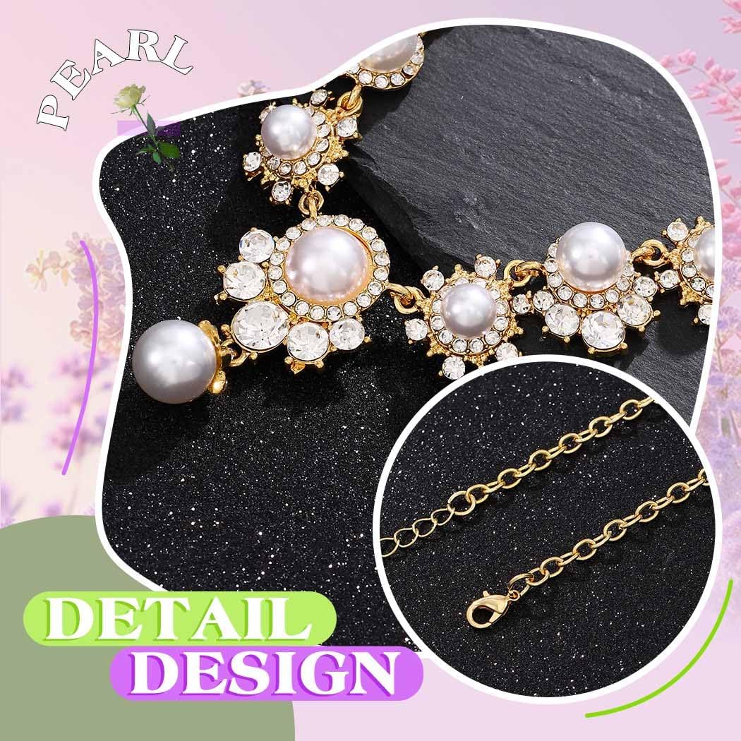 JEAIRTS Pearl Necklace Earrings Set Gold Crystal Bridal Wedding Jewelry Sets for Women - Image 6