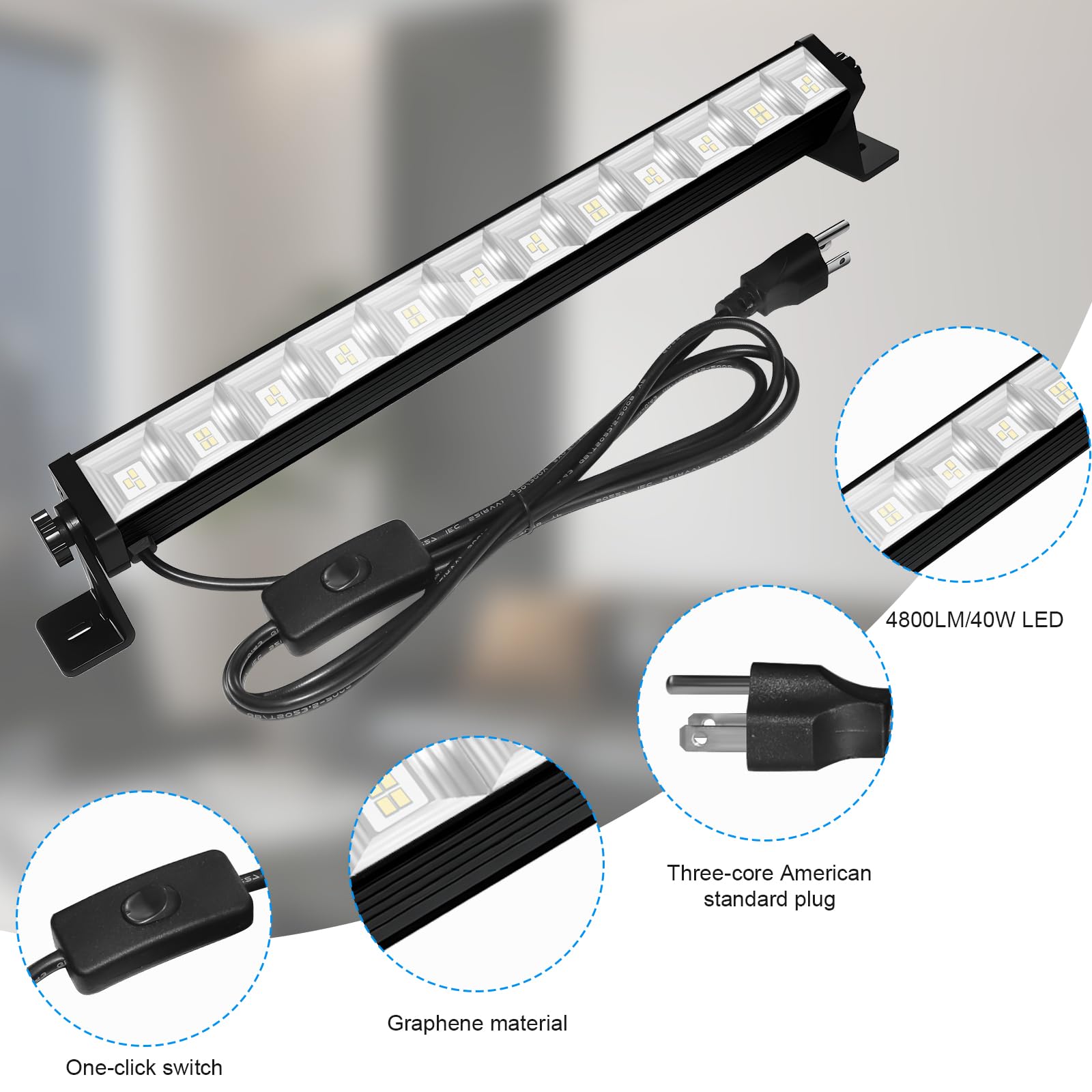 2 Pack 40W LED Shop Lights 6000K 4800LM Daylight White Garage Light with 6 5FT Power Cord Switch — view 6