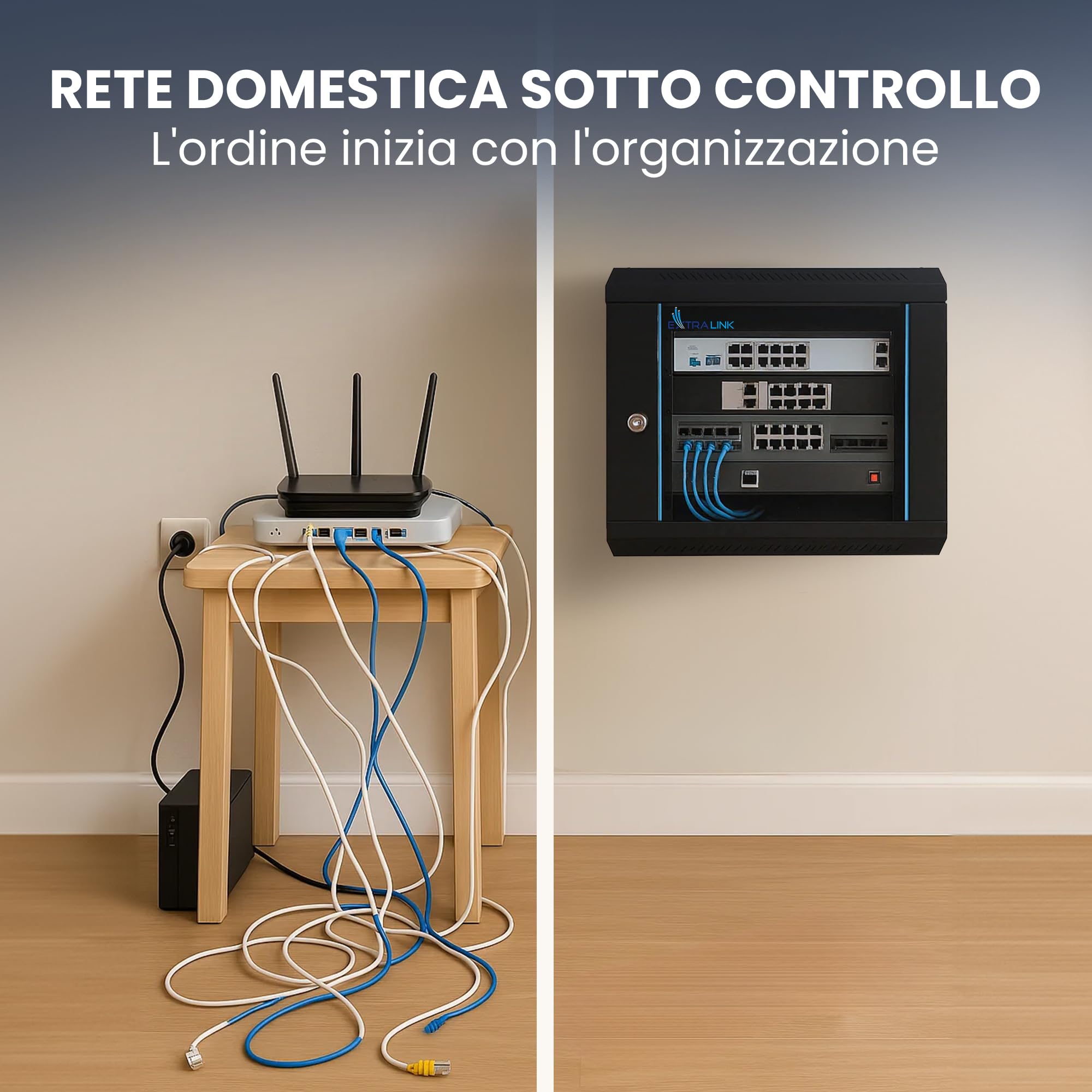 Armadio Rack 19 pollici 6U 400 mm 60 kg porta in vetro temperato nero